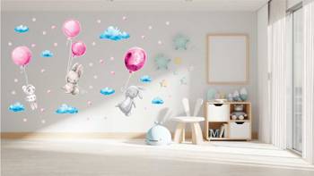 Naklejka ścienna dla dzieci - balony, chmurki, króliczki, gwiazdki